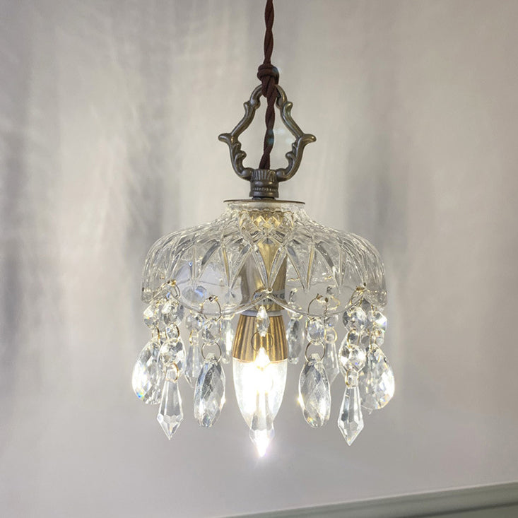 Pendant Light Crystal Glass 7.9 in Clear Gold Adjustable Flower Shop Living Room Restaurant Tea Room | Kalsten