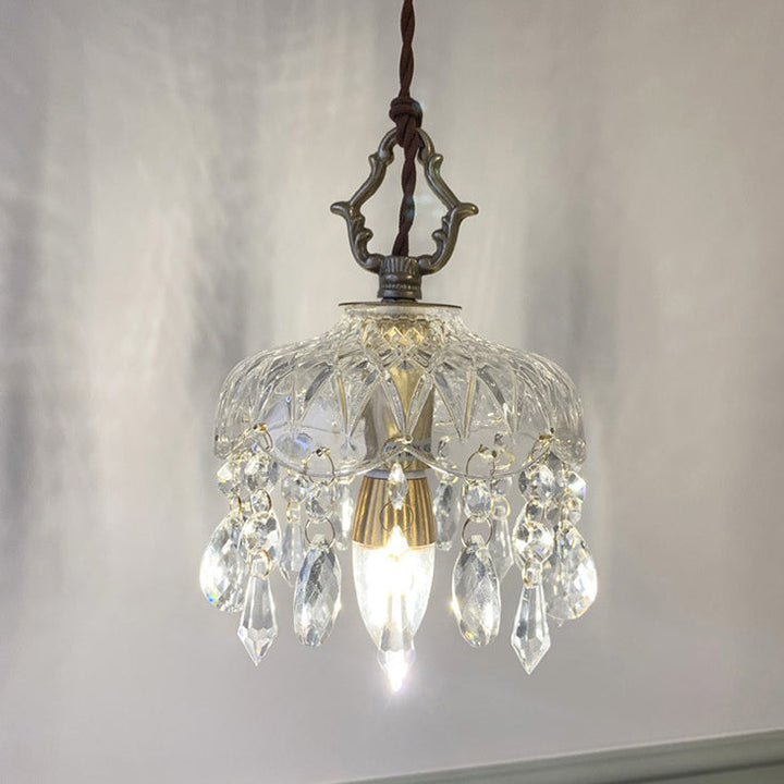 Pendant Light Crystal Glass 7.9 in Clear Gold Adjustable Flower Shop Living Room Restaurant Tea Room | Kalsten