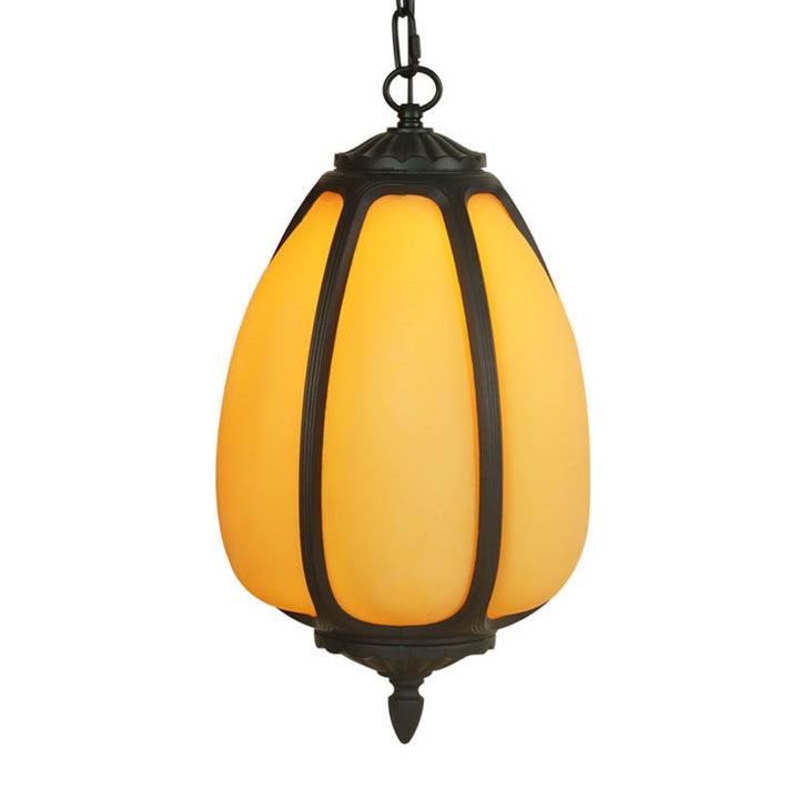 Traditional Chinese Waterproof Aluminum PC Dolomite Elliptical Pumpkin 1-Light Pendant Light For Ourdoor Patio | Kalsten
