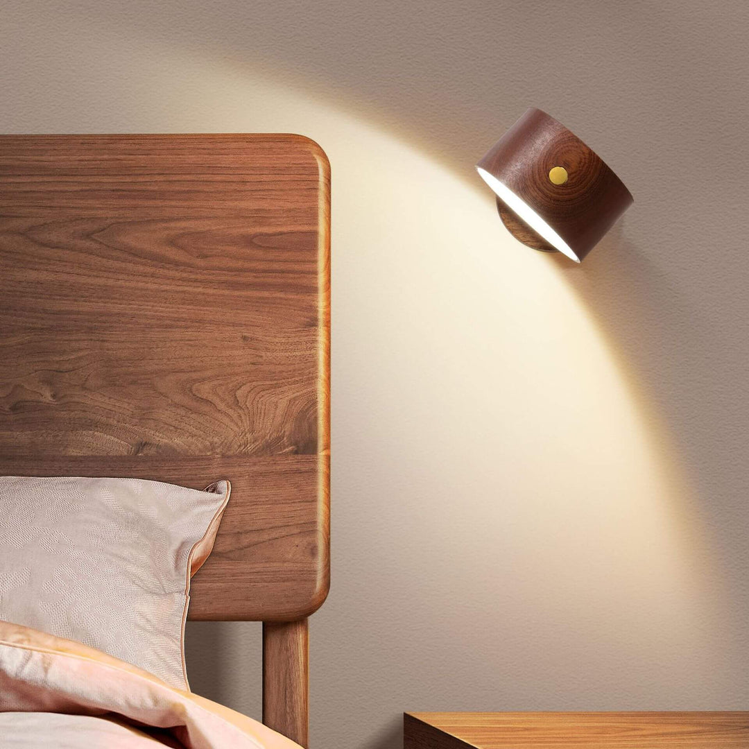 Simple wood USB rechargeable touch magnet LED night light wall sconce lamp | Kalsten