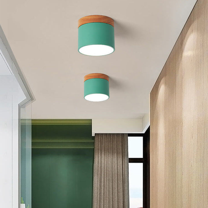 Flush Mount Ceiling Light Iron Solid Wood PVC 3.94 in Modern Hallway Living Room Bedroom 7W 700lm LED Adjustable Color Temperature White Black Pink Blue Green Gray Gold | Kalsten