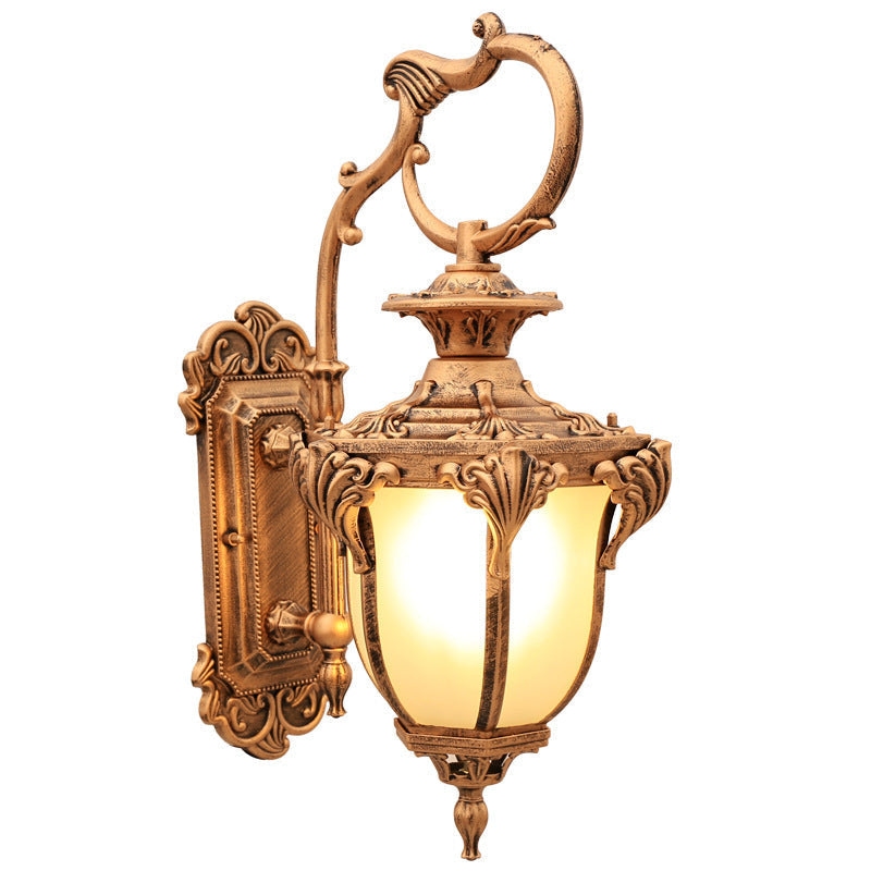 European Retro Aluminum Glass Carved Lantern 1-Light Outdoor Waterproof Wall Sconce Lamp | Kalsten