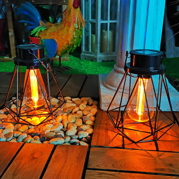 Solar Retro Iron Lantern Geometry LED Decorative Outdoor Landscape Light | Kalsten