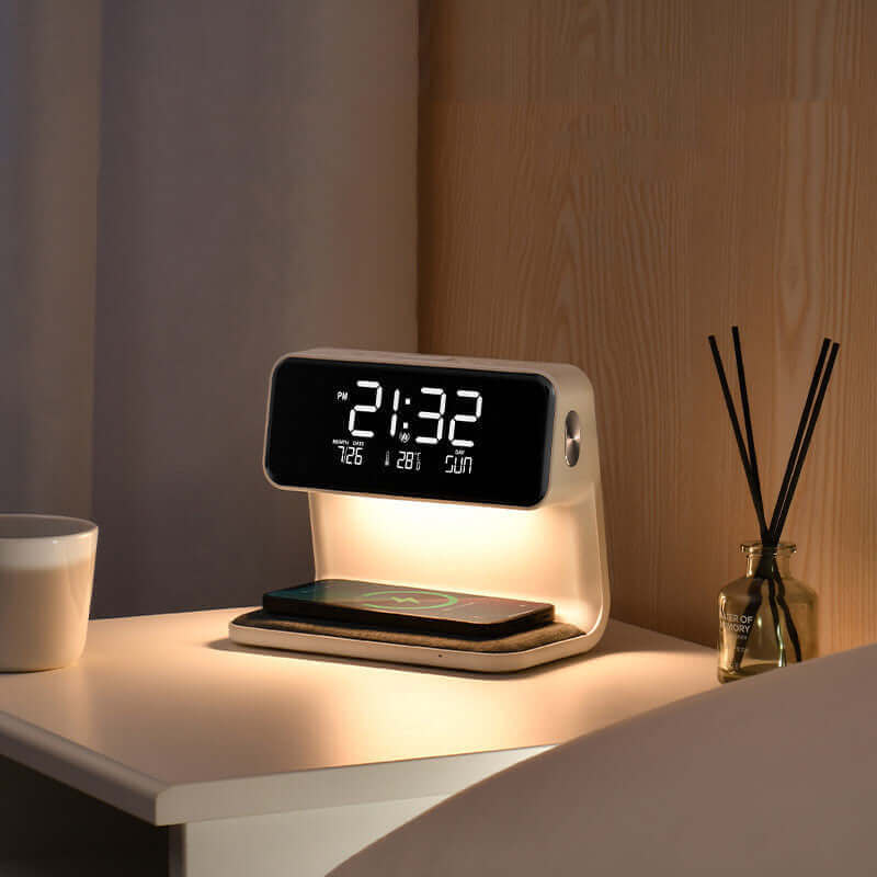 Creative 3 In 1 Bedside Lamp Wireless Charging LCD Screen Alarm Clock  Wireless Phone Charger | Kalsten