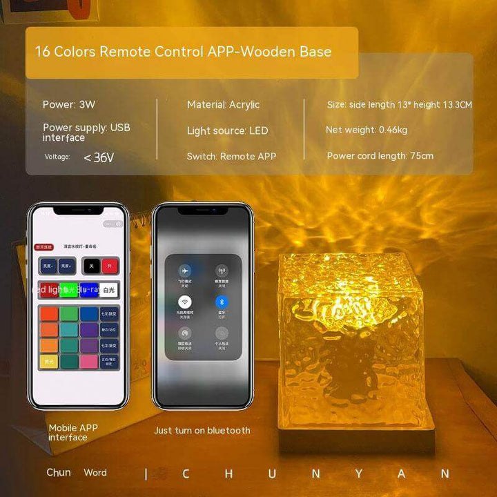 LED Water Ripple Ambient Night Light USB Rotating Projection Crystal Table Lamp RGB Dimmable Home Decoration 16 Color Gifts | Kalsten