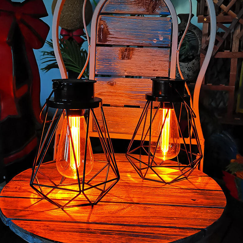 Solar Retro Iron Lantern Geometry LED Decorative Outdoor Landscape Light | Kalsten