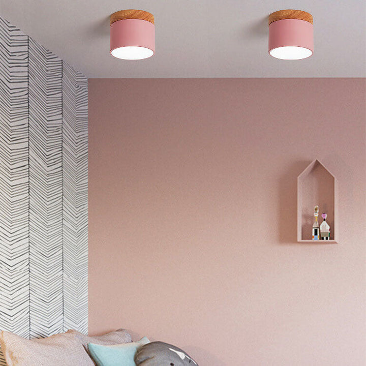Flush Mount Ceiling Light Iron Solid Wood PVC 3.94 in Modern Hallway Living Room Bedroom 7W 700lm LED Adjustable Color Temperature White Black Pink Blue Green Gray Gold | Kalsten