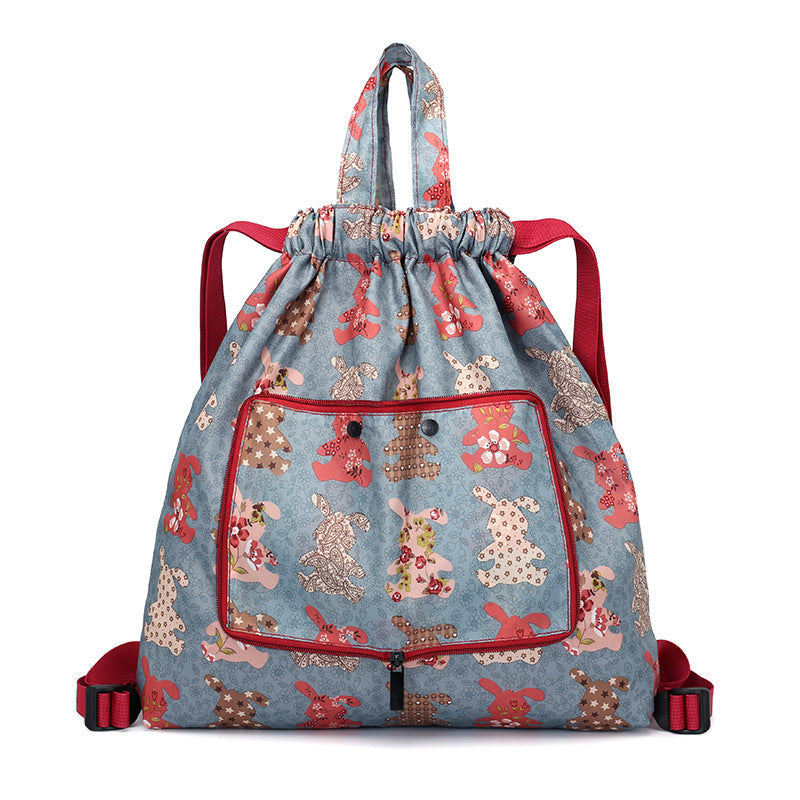Foldable Printed Nylon Backpack with Drawstring | Kalsten