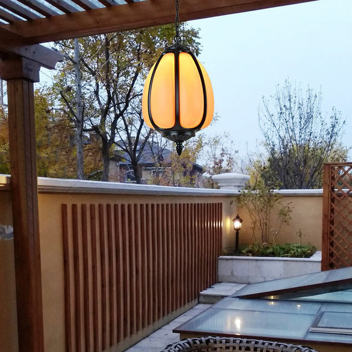 Traditional Chinese Waterproof Aluminum PC Dolomite Elliptical Pumpkin 1-Light Pendant Light For Ourdoor Patio | Kalsten