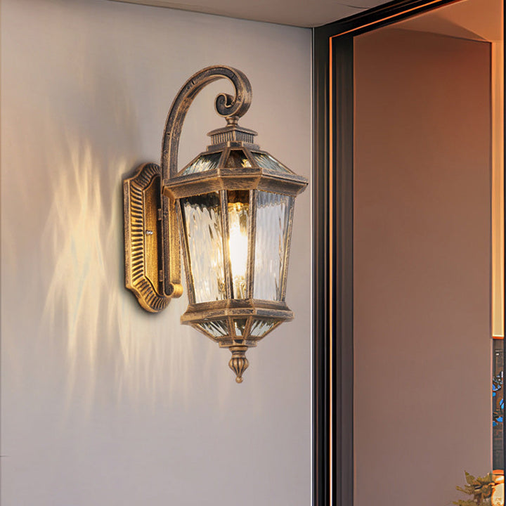 Traditional European Waterproof Aluminum Glass Octagon Cylinder 1-Light Wall Sconce Lamp For Garden | Kalsten