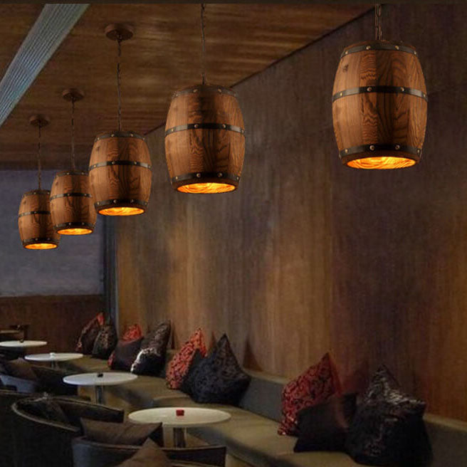 Kalsten | BarrelGlow Vintage Pendant Light | Wood Wine Barrel Design | 1-bulb | Rustic Lighting
