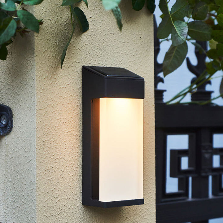 Solar Square Frosted Glass Waterproof Outdoor LED Wall Sconce Lamp | Kalsten