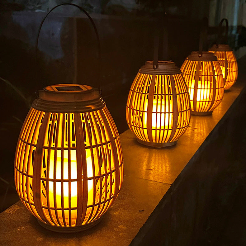 Modern Art Deco Solar Round Lantern Rattan LED Outdoor Landscape Light For Garden | Kalsten