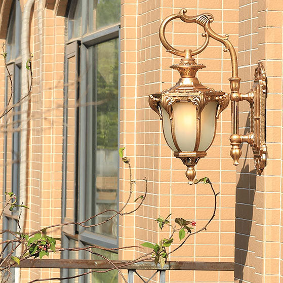 European Retro Aluminum Glass Carved Lantern 1-Light Outdoor Waterproof Wall Sconce Lamp | Kalsten