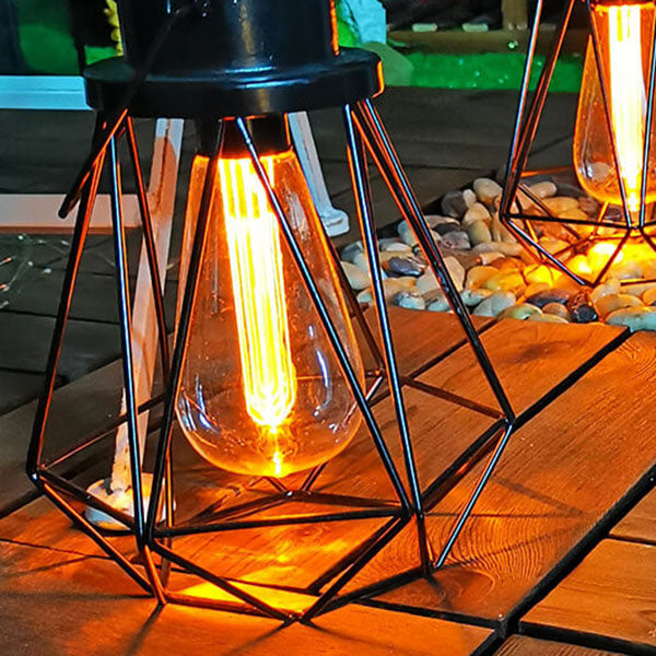 Solar Retro Iron Lantern Geometry LED Decorative Outdoor Landscape Light | Kalsten