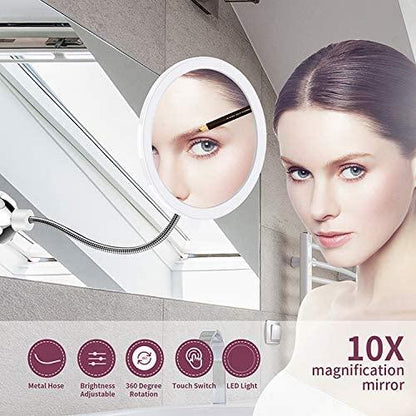 Makeup Mirror with LED & Magnification - with Suction Cup and Flexible Arm | Skanto