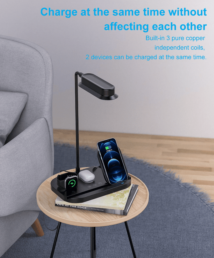 LED table lamp with dimmer and wireless charger for smartphones (4-in-1) | Kalsten
