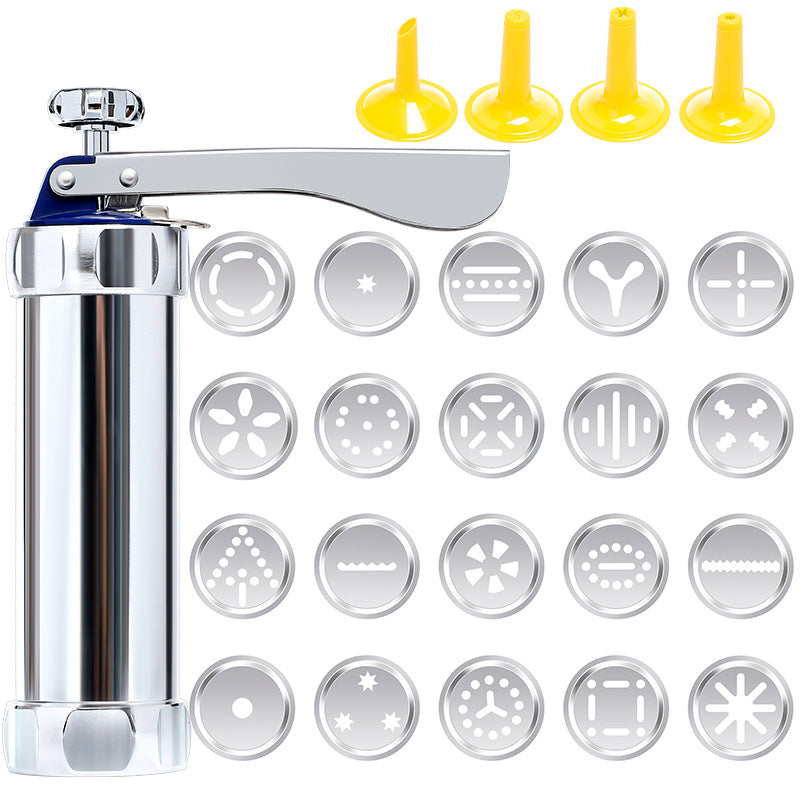 Kalsten | Cookie Press Kit | 20 Stainless Steel Discs & 4 Nozzles | Adjustable Size & Easy Clean | BakeJoy