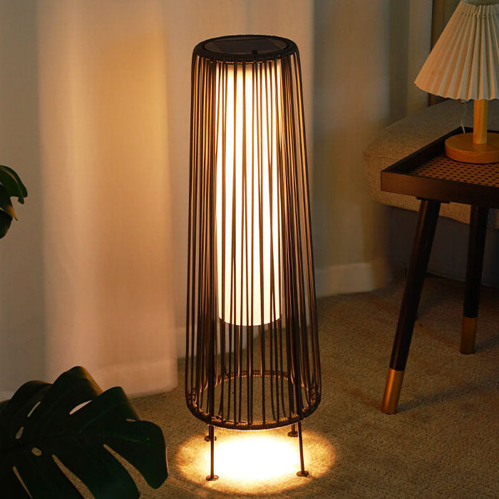Modern Shabby Chic Solar Round Trapezoidal Iron Rattan Wicker LED Outdoor Light For Outdoor Patio | Kalsten