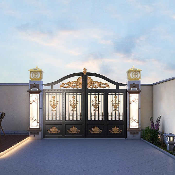 Traditional Chinese Rectangular Aluminum Glass Solar LED Wall Sconce Lamp For Garden | Kalsten