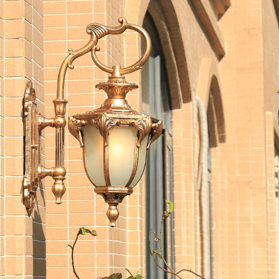 European Retro Aluminum Glass Carved Lantern 1-Light Outdoor Waterproof Wall Sconce Lamp | Kalsten