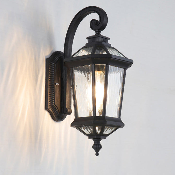 Traditional European Waterproof Aluminum Glass Octagon Cylinder 1-Light Wall Sconce Lamp For Garden | Kalsten