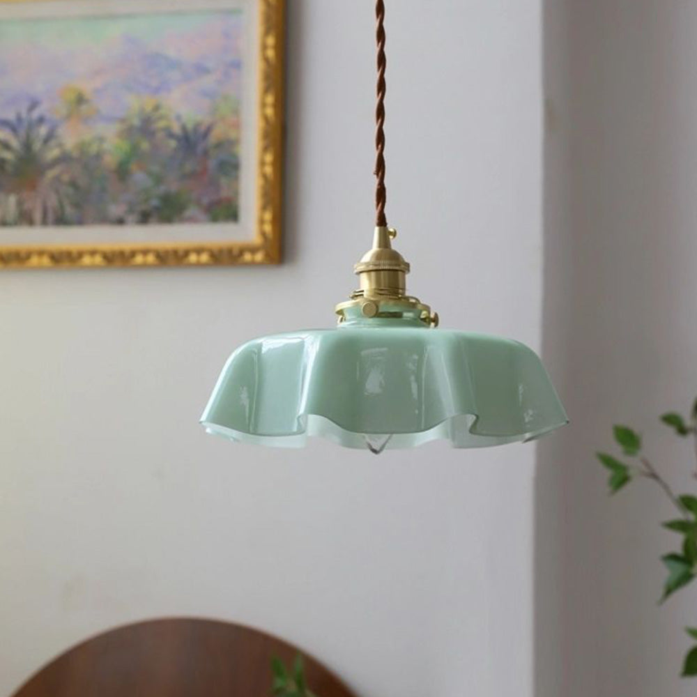 Modern Romantic Small Glass Ribbon Edge Pendant Light For Living Room | Kalsten