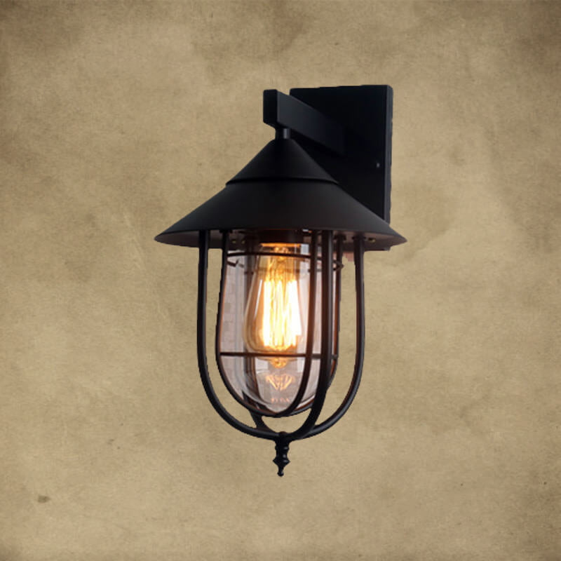 Vintage Industrial Iron Lantern Indoor Outdoor 1-Light Wall Sconce Lamp | Kalsten