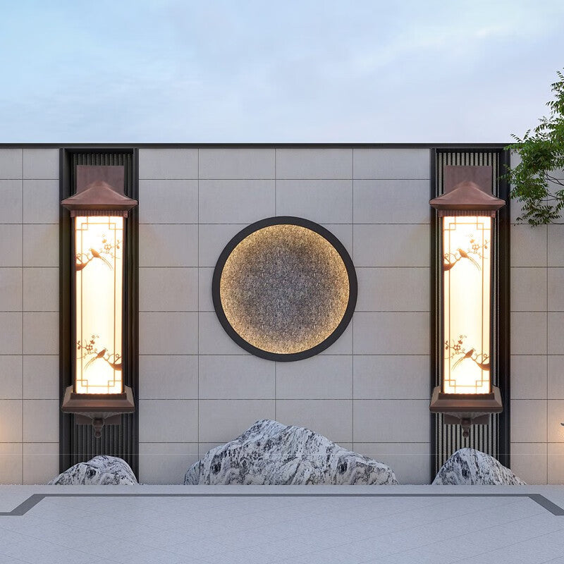 Traditional Chinese Rectangular Aluminum Glass Solar LED Wall Sconce Lamp For Garden | Kalsten