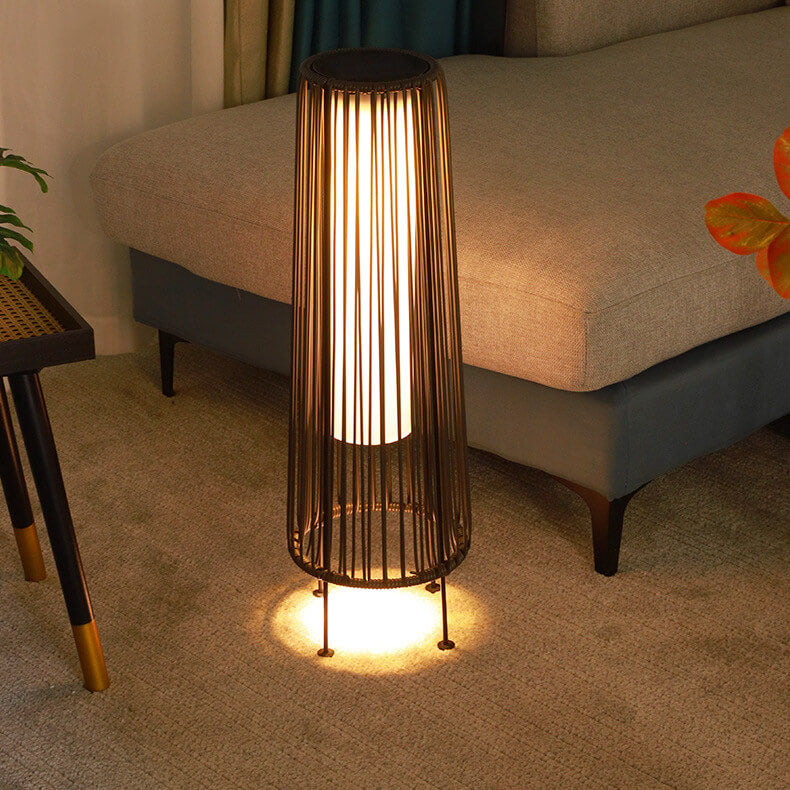 Modern Shabby Chic Solar Round Trapezoidal Iron Rattan Wicker LED Outdoor Light For Outdoor Patio | Kalsten