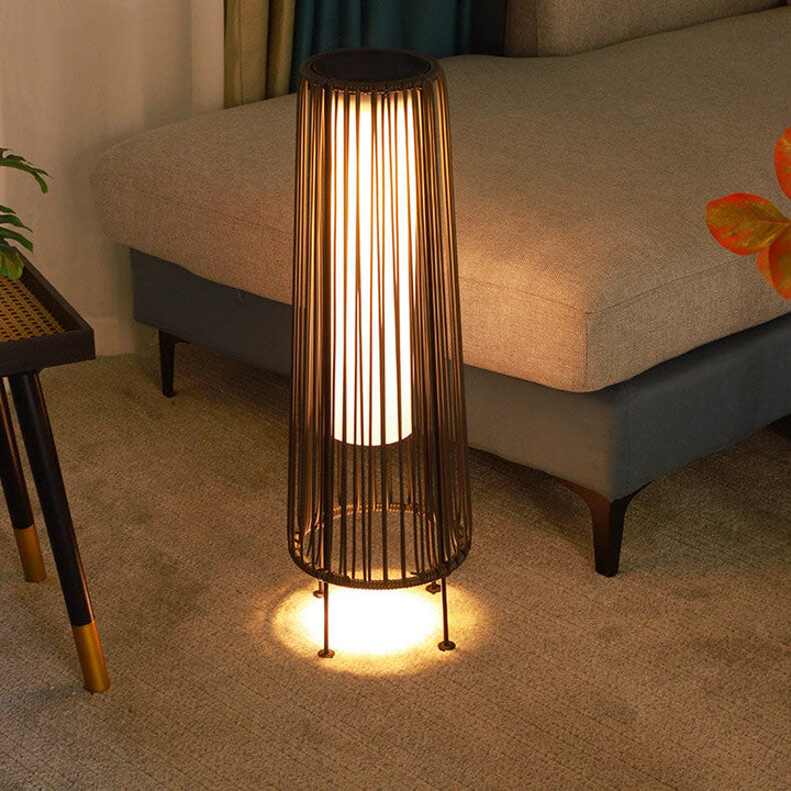 Modern Shabby Chic Solar Round Trapezoidal Iron Rattan Wicker LED Outdoor Light For Outdoor Patio | Kalsten