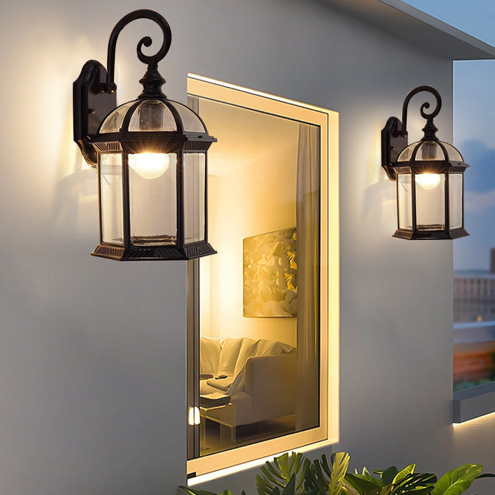 Traditional Vintage Hexagonal Castle Aluminum Glass 1-Light Outdoor Wall Sconce Lamp For Garden | Kalsten