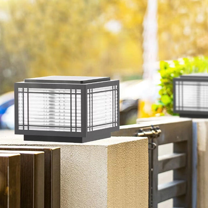 Traditional Chinese Square Aluminum Glass 1-Light Post Head Light For Garden | Kalsten