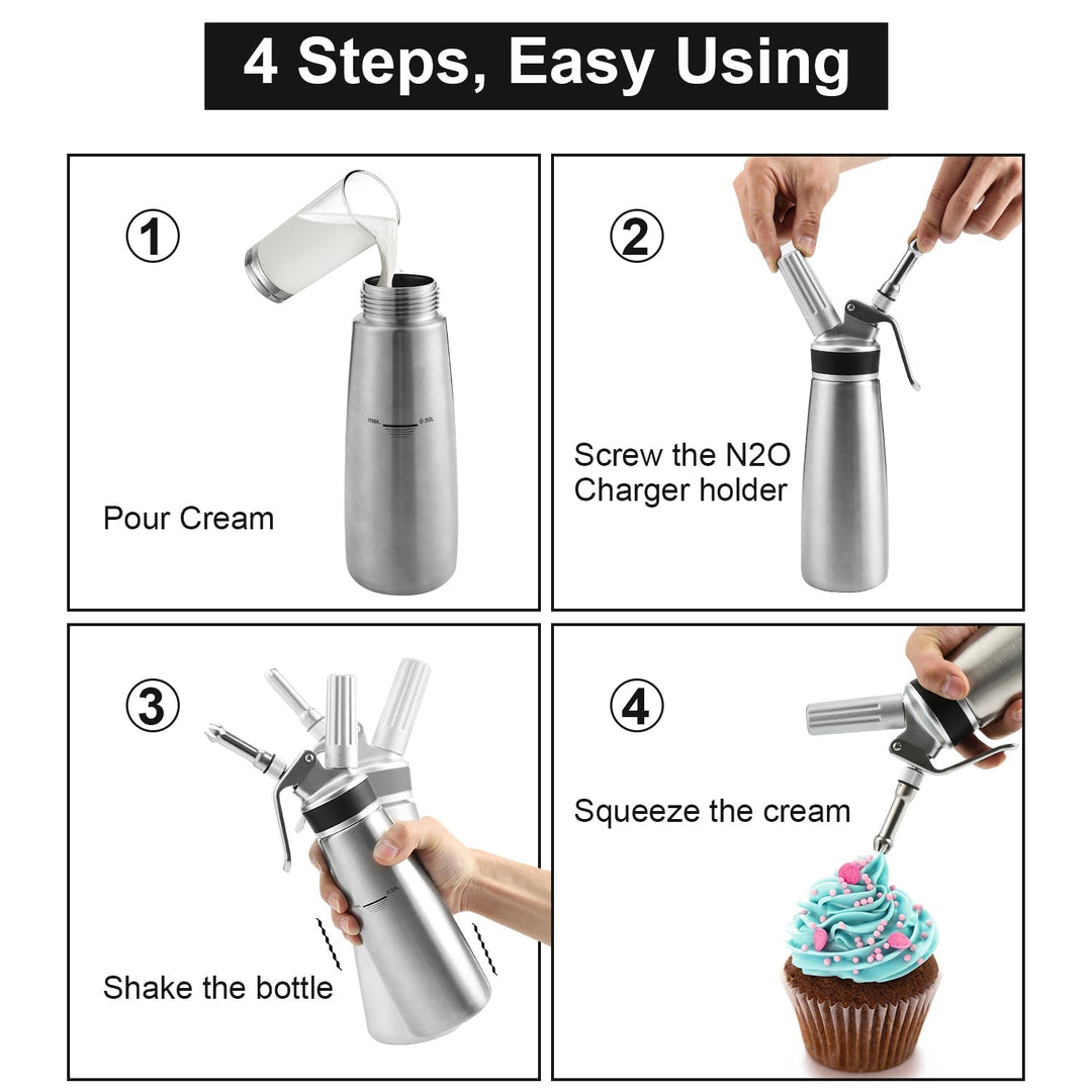 Sahne dispenser stainless steel with 3 nozzles 500ml | Kalsten