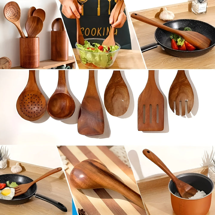 7-Piece Wooden Kitchen Utensil Set for Pans and Daily Cooking | Kalsten