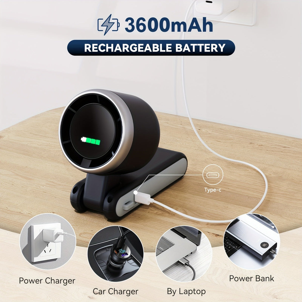 12-Hour Turbo Handheld Fan with LED Light - 5-Speed Battery-Operated Cooling Fan, 3-in-1 Air Turbo Technology - Compact Design for Outdoor, Travel, and Daily Use | Brehn