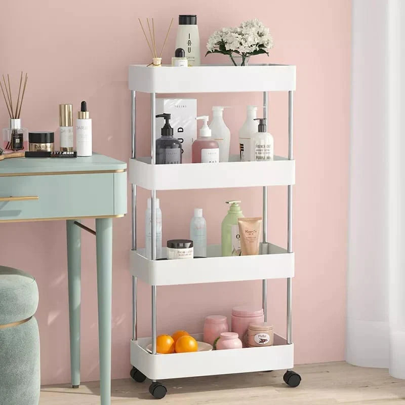 4-Tier Slim Storage Cart Kitchen Bathroom Mobile Shelf with Wheels Skanto