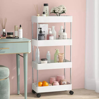 4-Tier Slim Storage Cart Kitchen Bathroom Mobile Shelf with Wheels Skanto