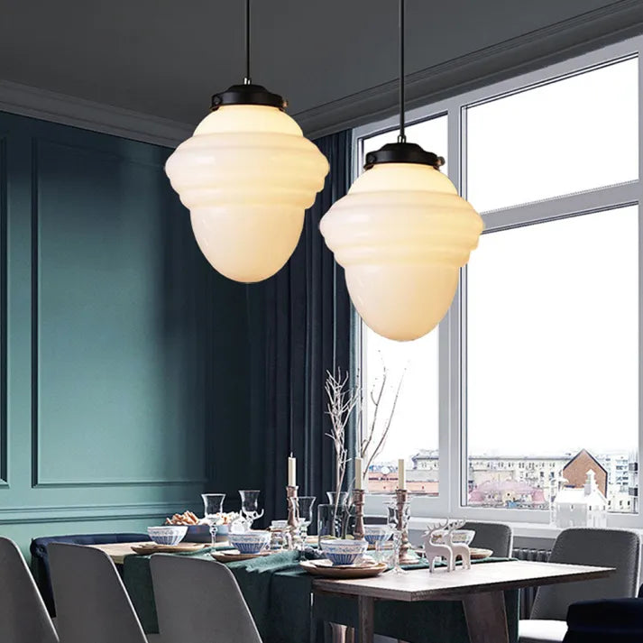 Vintage Geometric Hanging Lamp made of Matte Glass – Retro Pendant Light for Dining Room | Kalsten