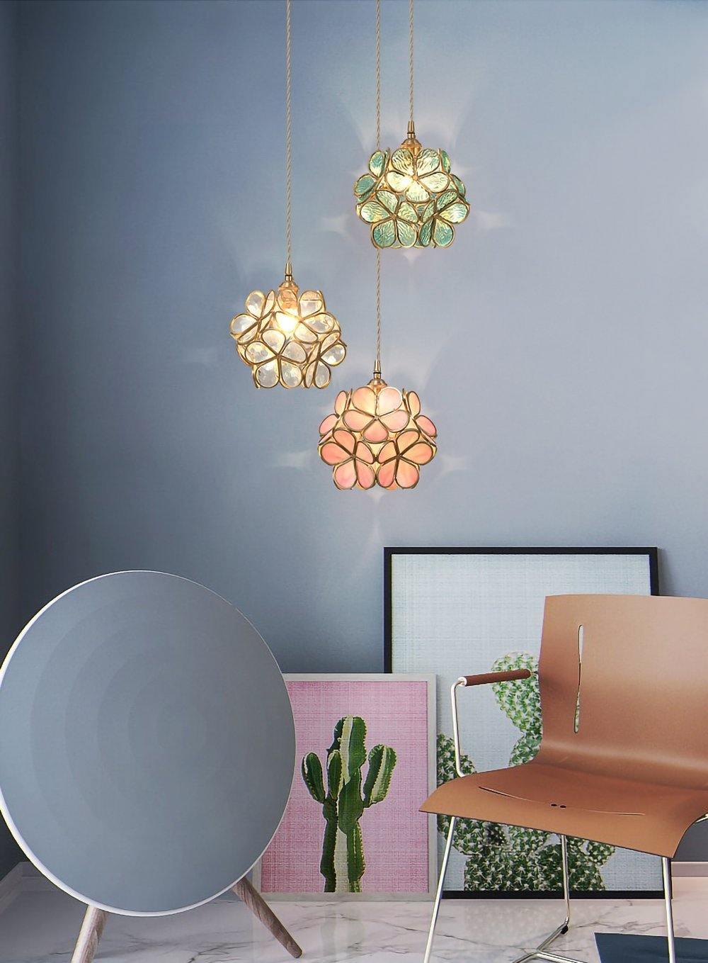 Pendant Light Brass Glass 7.9 in Petal Shape Indoor Ceiling Lamp Adjustable Hanging Height | Kalsten