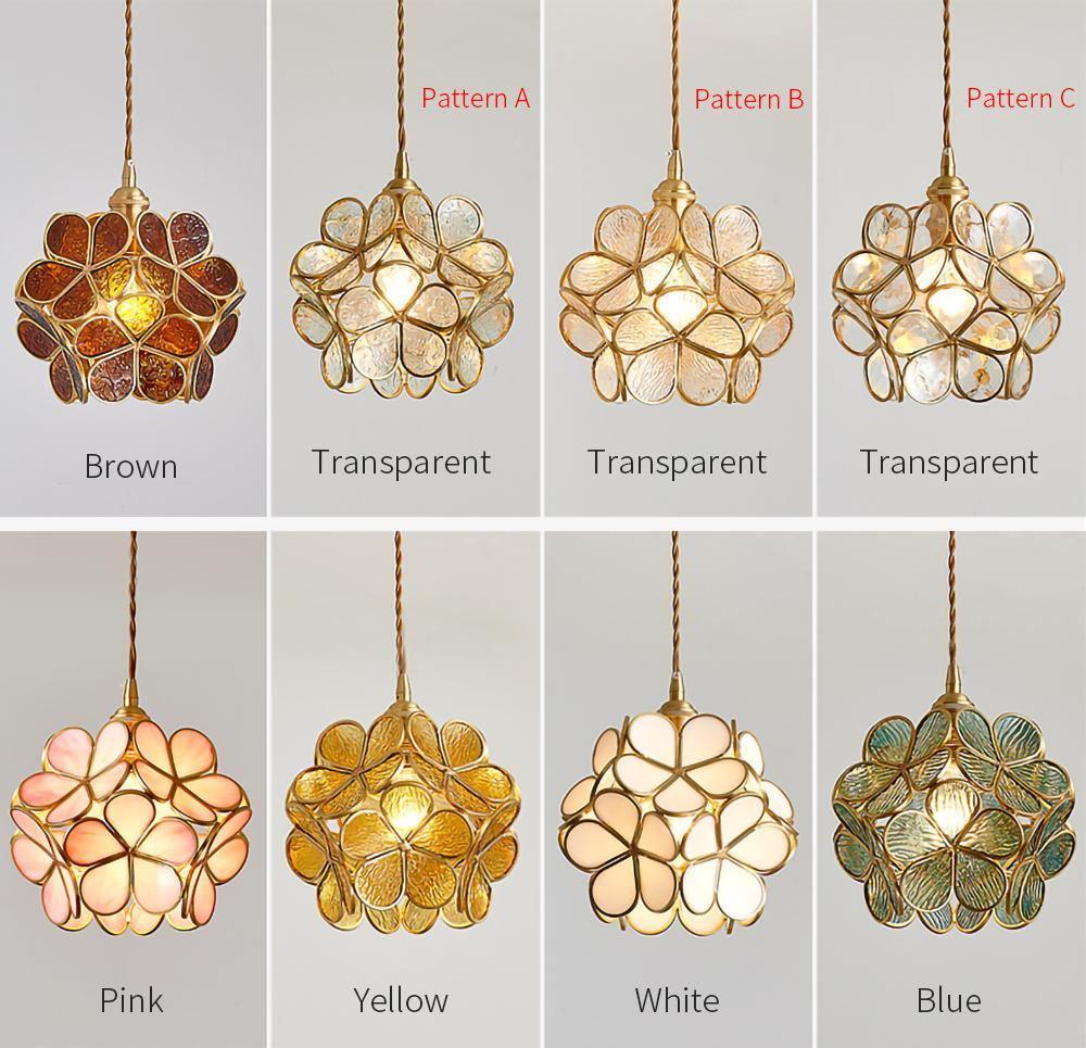 Pendant Light Brass Glass 7.9 in Petal Shape Indoor Ceiling Lamp Adjustable Hanging Height | Kalsten