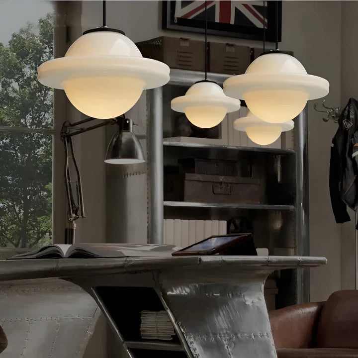 Hanging lamp made of milk glass – Vintage design with geometric glass | Kalsten