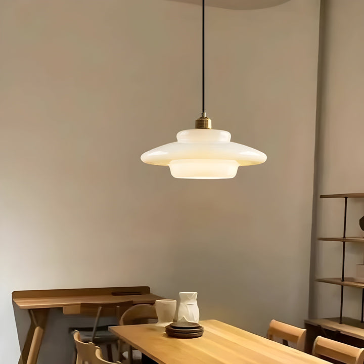 AuraBeam Light – Minimalistic Ivory Colored Glass LED Pendant Lamp | Kalsten