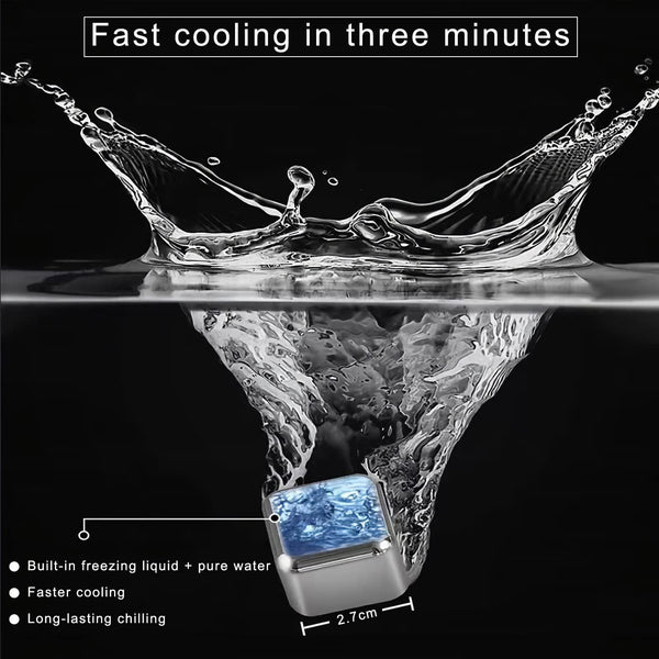 Stainless Steel Ice Cubes, Reusable Ice Cubes Set with Silicone Head Tongs and Ice Cube Trays - Pack of (8) Kalsten
