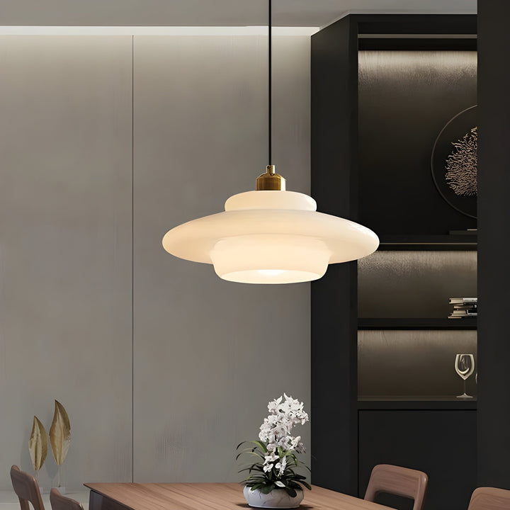 AuraBeam Light – Minimalistic Ivory Colored Glass LED Pendant Lamp | Kalsten