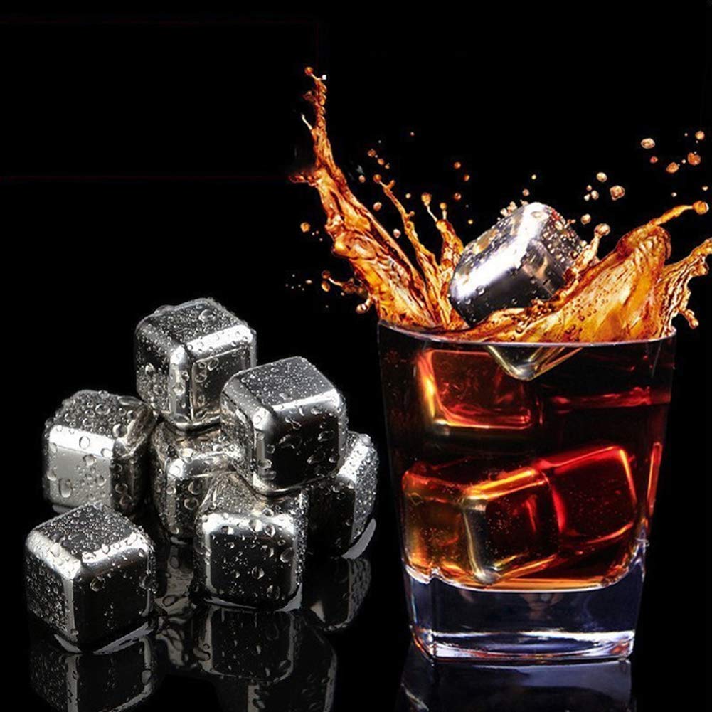 Stainless Steel Ice Cubes, Reusable Ice Cubes Set with Silicone Head Tongs and Ice Cube Trays - Pack of (8) Kalsten