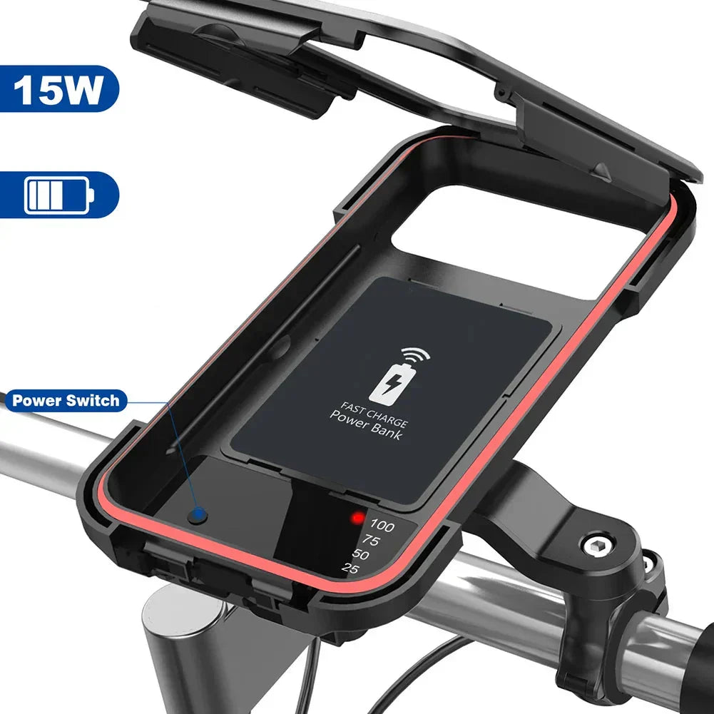 RideCharge Pro – Waterproof Phone Holder with USB and 15W Wireless Charging for Bike and E-Bike | Kalsten