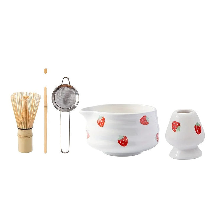 Japanese Matcha Bowl Set Strawberry Design Size One High-Quality Ceramic-1