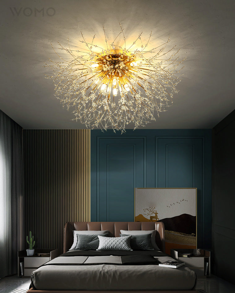 Ceiling Light Metal Crystal 15.7 in Flush Mount Bedroom Hallway Dandelion Design Decorative Lighting | Kalsten