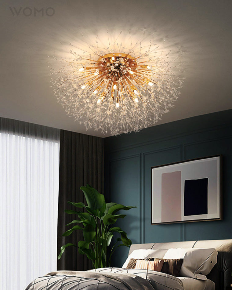 Ceiling Light Metal Crystal 15.7 in Flush Mount Bedroom Hallway Dandelion Design Decorative Lighting | Kalsten